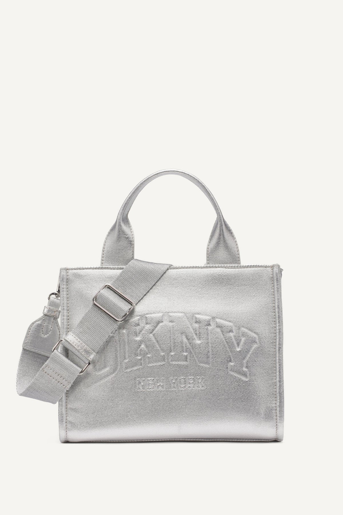 DKNY HADLEE SMALL METALLIC LOGO-EMBOSSED TOTE