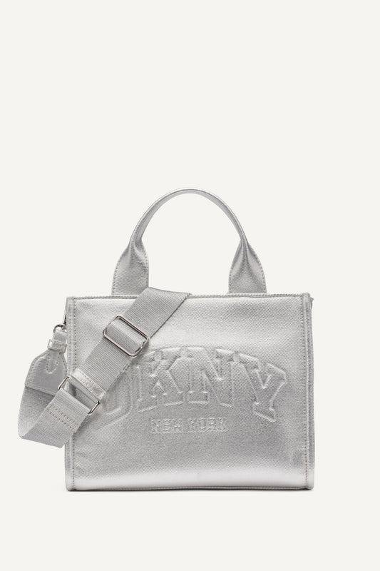 DKNY HADLEE SMALL METALLIC LOGO-EMBOSSED TOTE