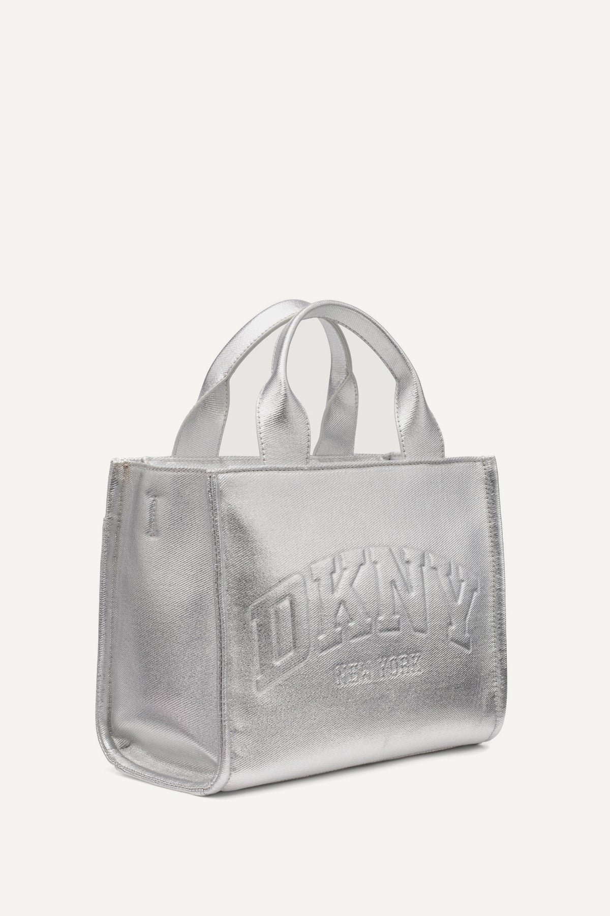 DKNY HADLEE SMALL METALLIC LOGO-EMBOSSED TOTE
