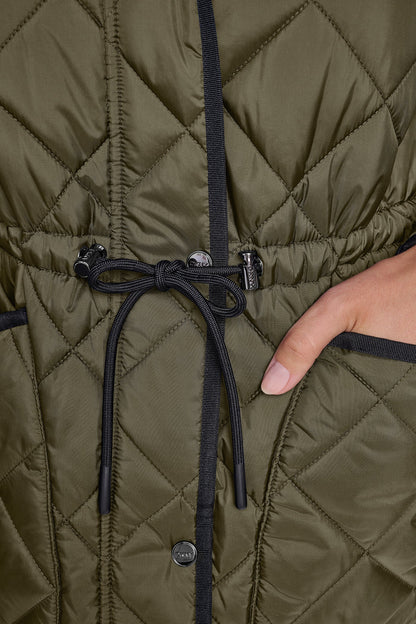 DKNY CORDUROY COLLAR HOODED QUILTED COAT