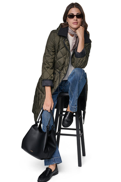 DKNY CORDUROY COLLAR HOODED QUILTED COAT