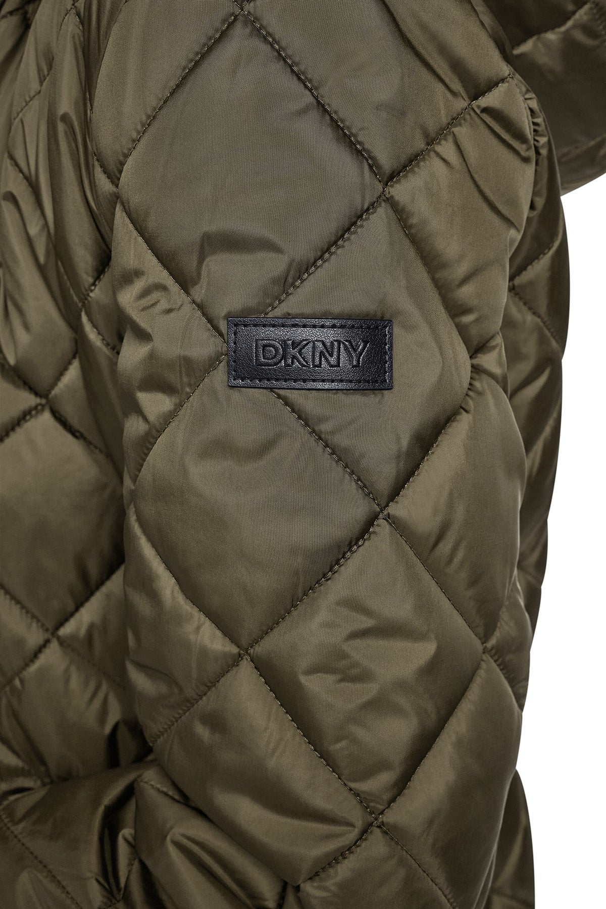 DKNY CORDUROY COLLAR HOODED QUILTED COAT