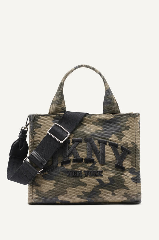 DKNY HADLEE SMALL LOGO-EMBROIDERED CAMO TOTE