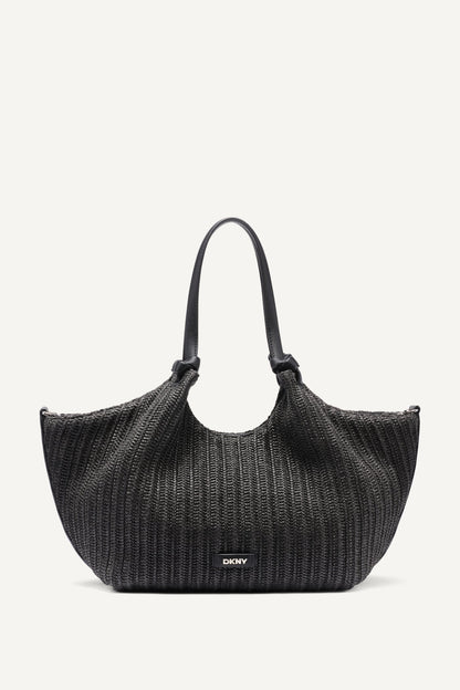 DKNY PAULA CROCHET RAFFIA MEDIUM COMMUTER TOTE