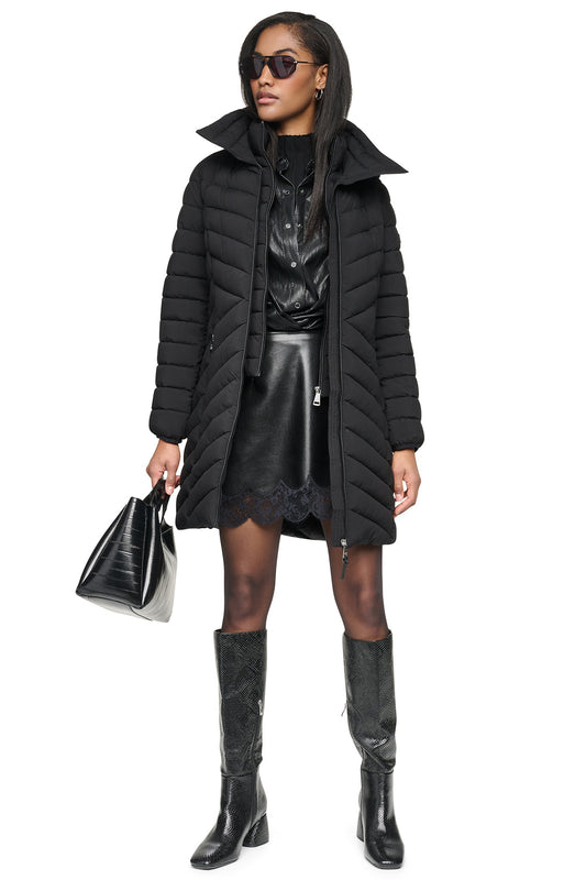 DKNY HOODED STAND COLLAR PUFFER
