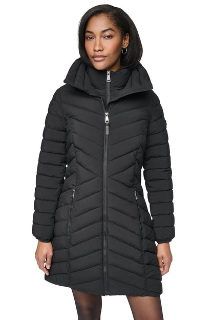 DKNY HOODED STAND COLLAR PUFFER