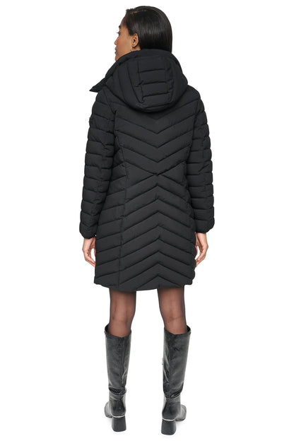 DKNY HOODED STAND COLLAR PUFFER