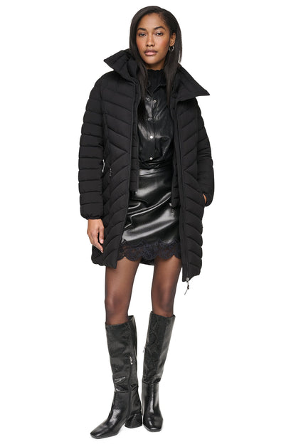 DKNY HOODED STAND COLLAR PUFFER
