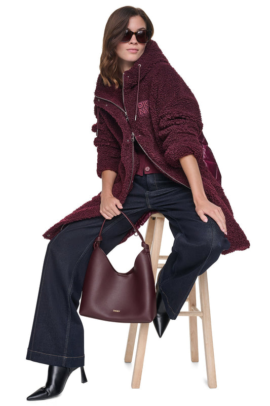 DKNY SHERPA MIXED MEDIA HOODED JACKET
