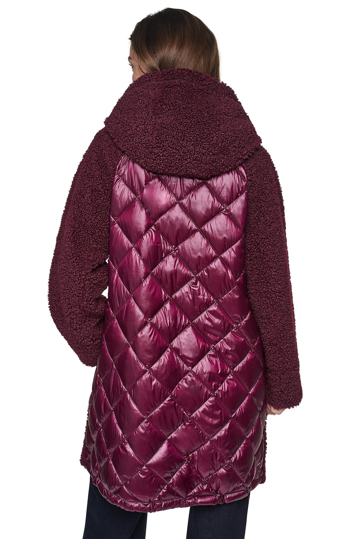 DKNY SHERPA MIXED MEDIA HOODED JACKET