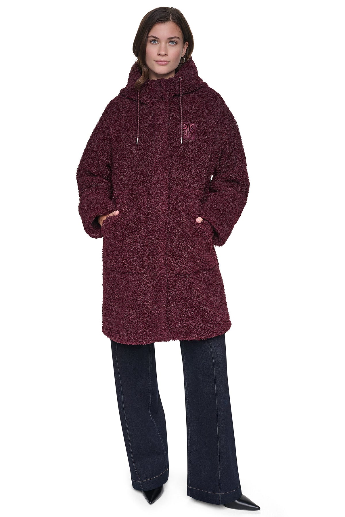 DKNY SHERPA MIXED MEDIA HOODED JACKET