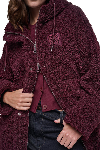 DKNY SHERPA MIXED MEDIA HOODED JACKET