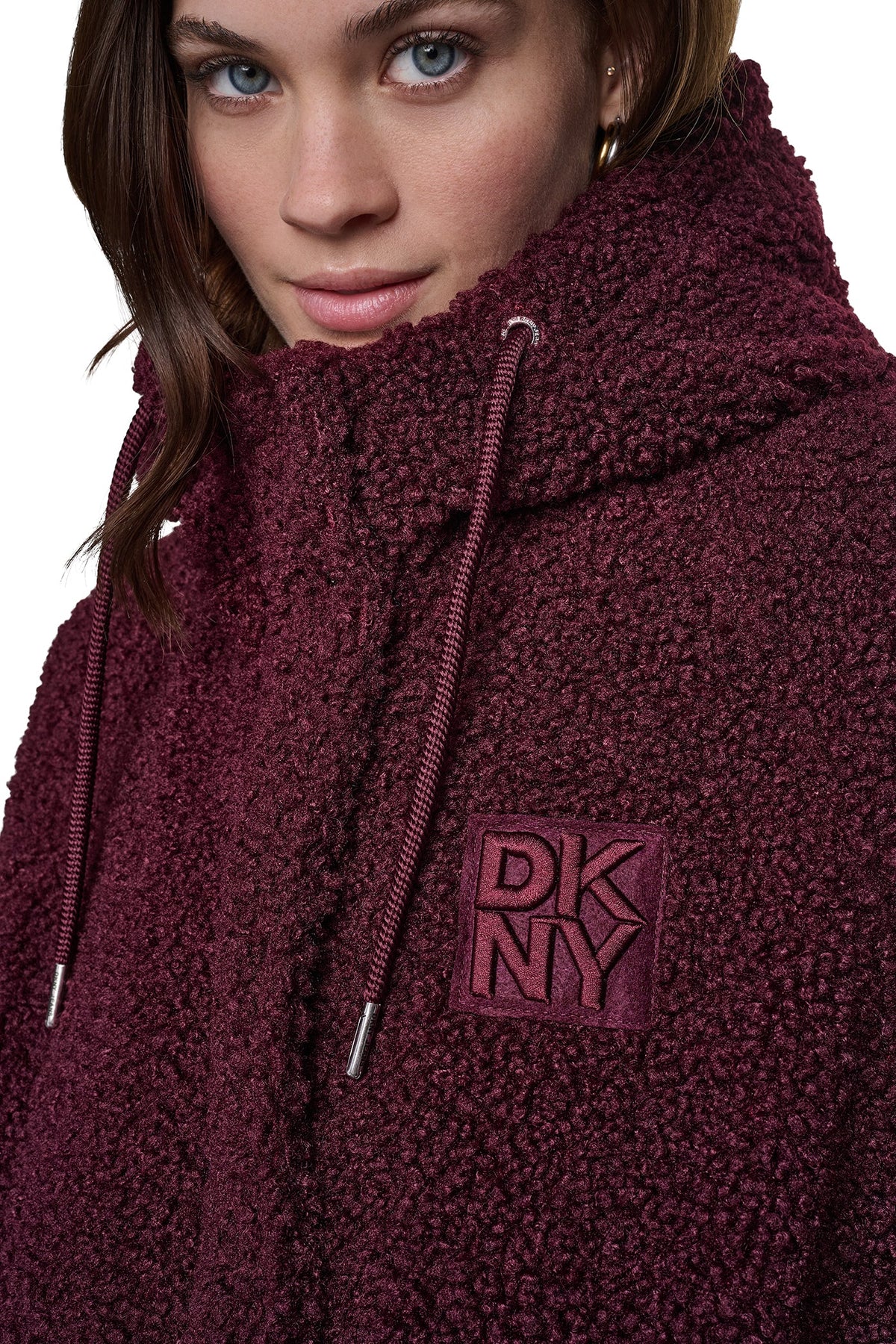DKNY SHERPA MIXED MEDIA HOODED JACKET