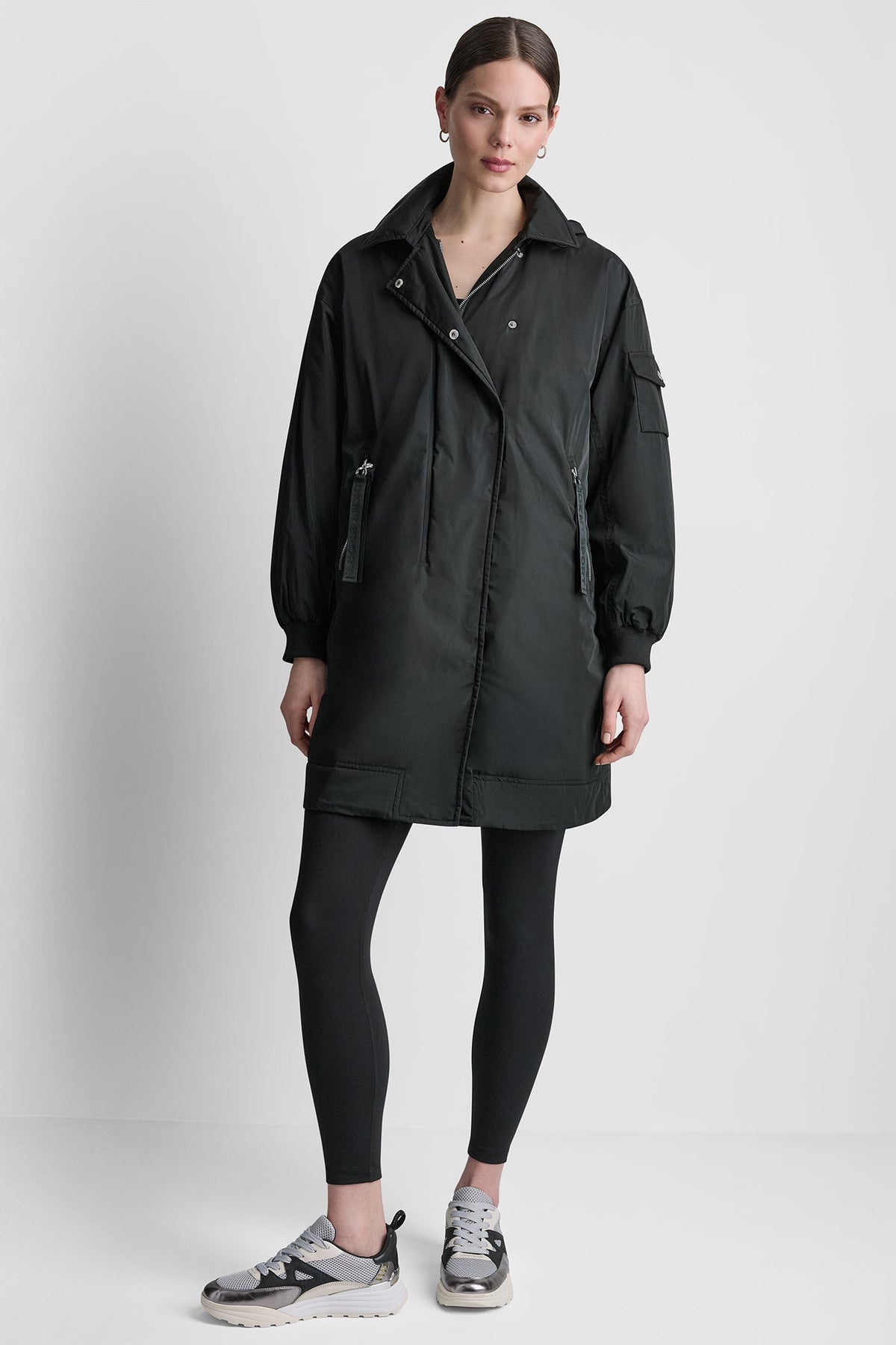 DKNY LONG JACKET WITH REMOVABLE HOOD