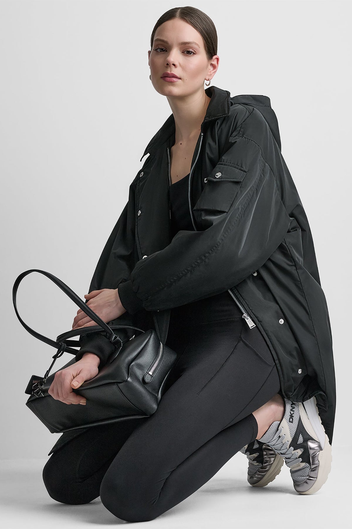 DKNY LONG JACKET WITH REMOVABLE HOOD