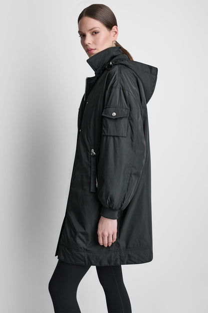 DKNY LONG JACKET WITH REMOVABLE HOOD