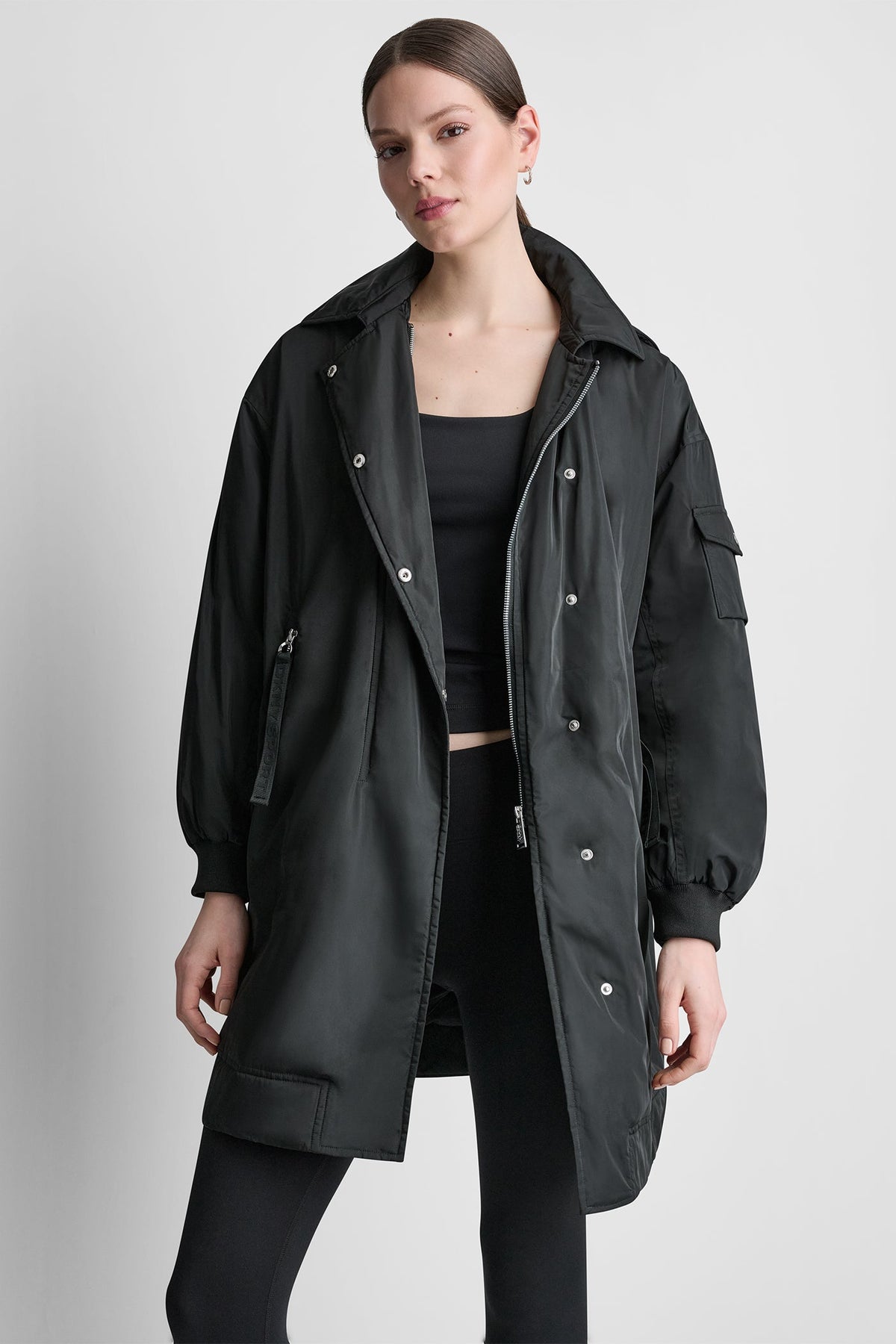 DKNY LONG JACKET WITH REMOVABLE HOOD