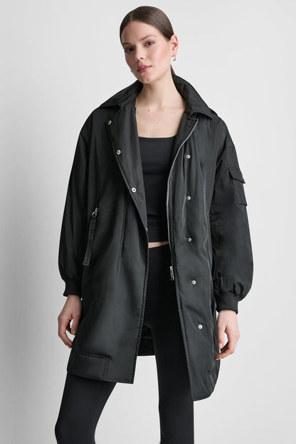 DKNY LONG JACKET WITH REMOVABLE HOOD
