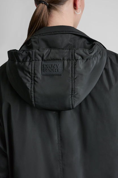 DKNY LONG JACKET WITH REMOVABLE HOOD