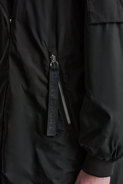 DKNY LONG JACKET WITH REMOVABLE HOOD