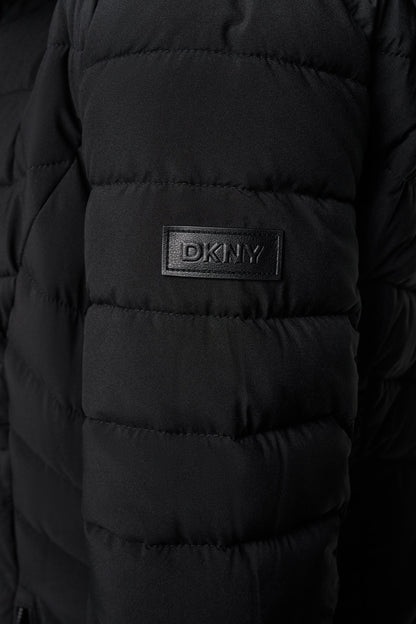DKNY HOODED STAND COLLAR PUFFER