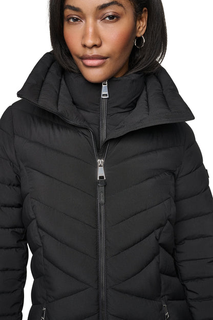 DKNY HOODED STAND COLLAR PUFFER