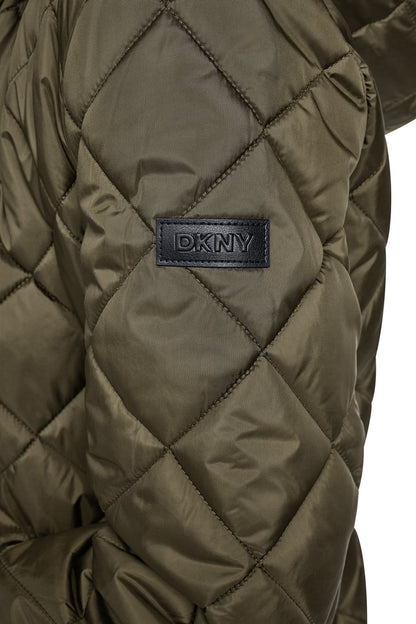 DKNY CORDUROY COLLAR HOODED QUILTED COAT