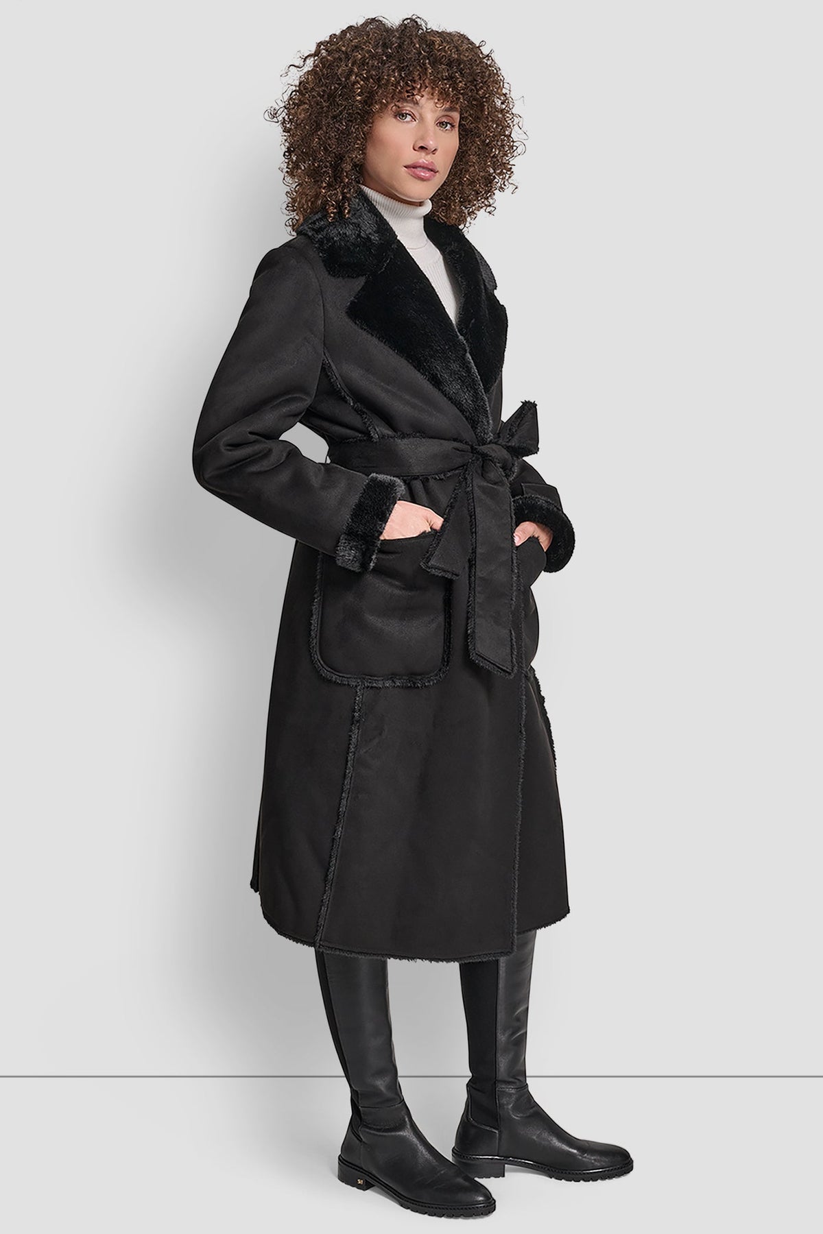DKNY BELTED FAUX SHERLING