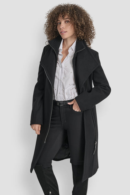DKNY WOOL WRAP JACKET WITH INSERT