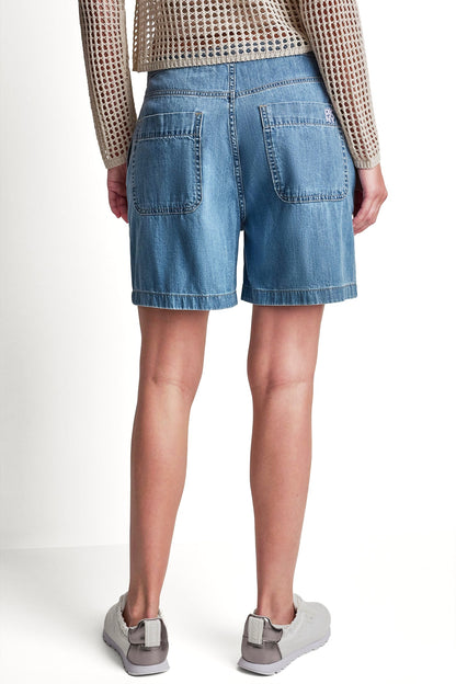 DKNY MID-RISE RELAXED DENIM SHORT WITH DRAWCORD