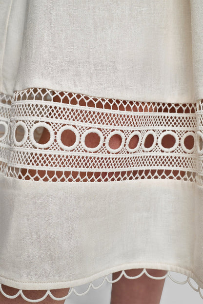 DKNY LINEN-BLEND LACE-TRIMMED MIDI DRESS