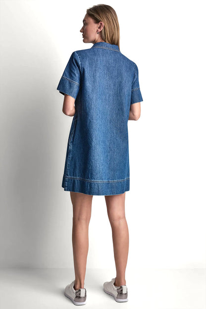 DKNY LACE UP DENIM SHIFT DRESS