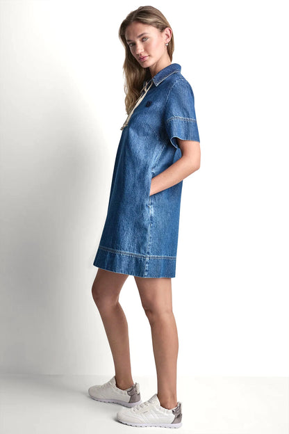 DKNY LACE UP DENIM SHIFT DRESS