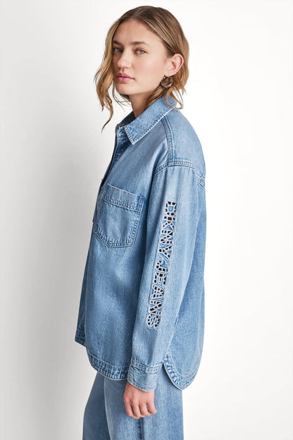 DKNY DENIM SHIRT WITH LOGO CUTOUT