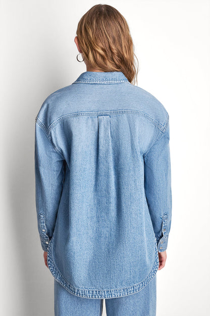 DKNY DENIM SHIRT WITH LOGO CUTOUT