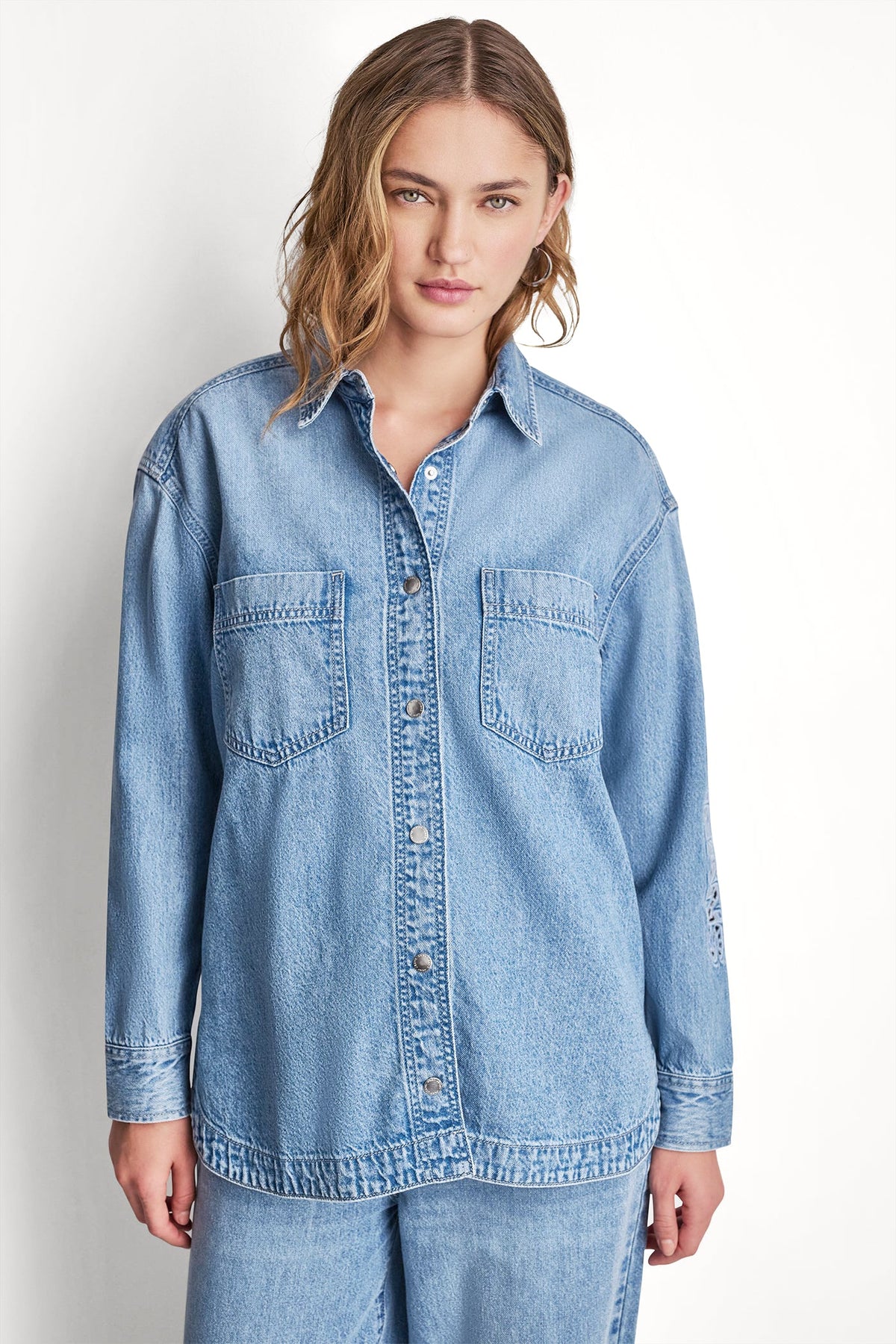 DKNY DENIM SHIRT WITH LOGO CUTOUT