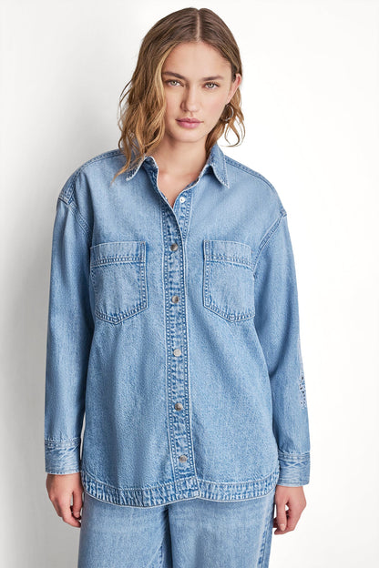 DKNY DENIM SHIRT WITH LOGO CUTOUT
