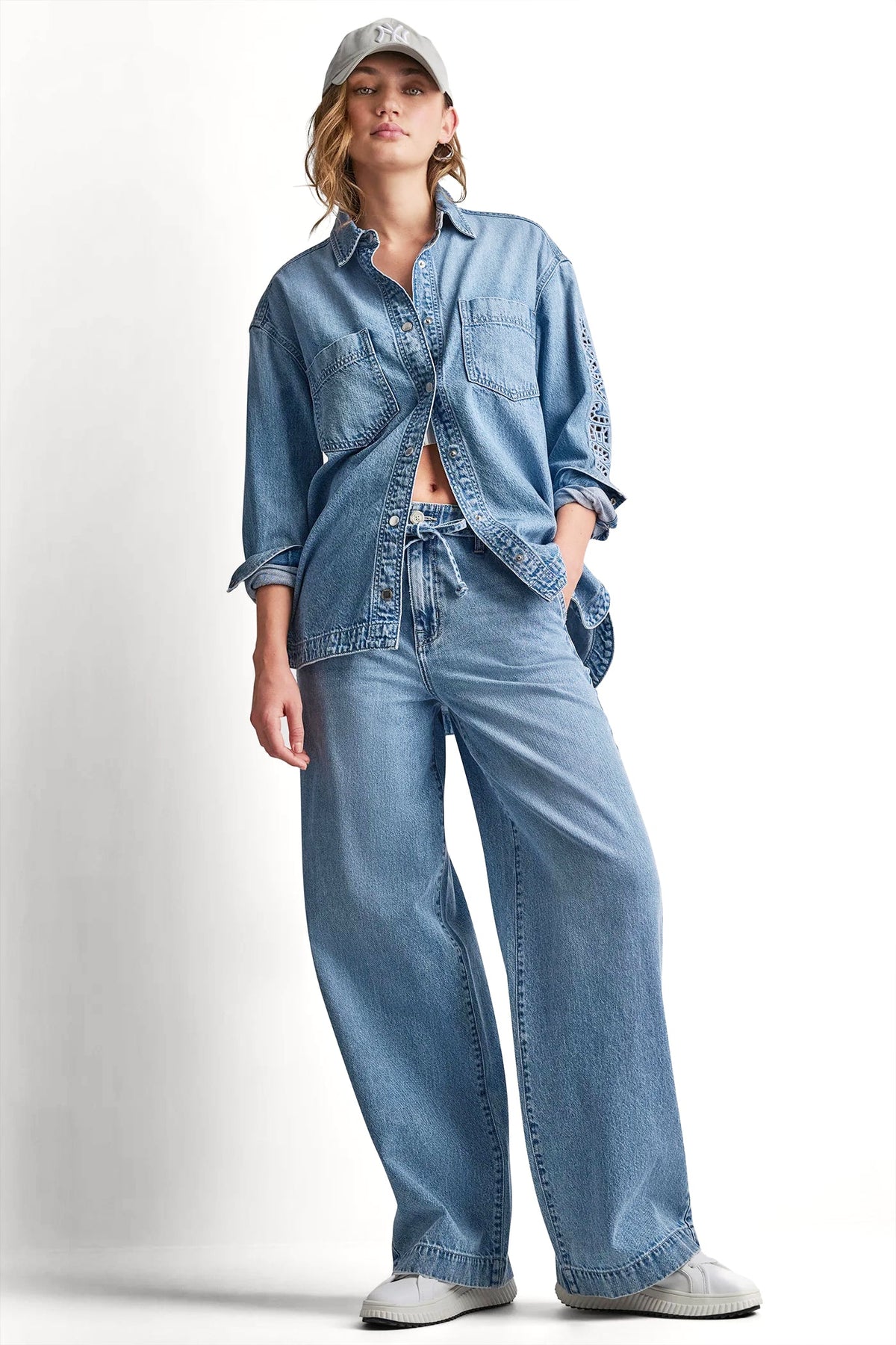 DKNY DENIM SHIRT WITH LOGO CUTOUT