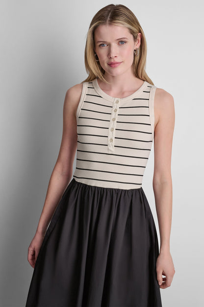 DKNY RIB HENLEY TANK MAXI DRESS