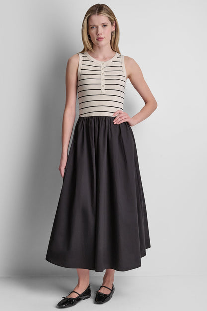 DKNY RIB HENLEY TANK MAXI DRESS