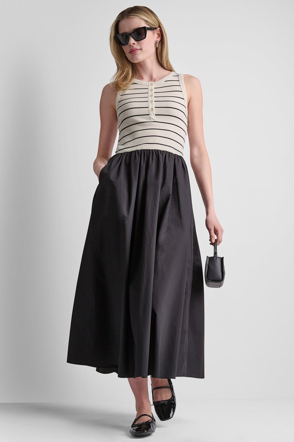 DKNY RIB HENLEY TANK MAXI DRESS