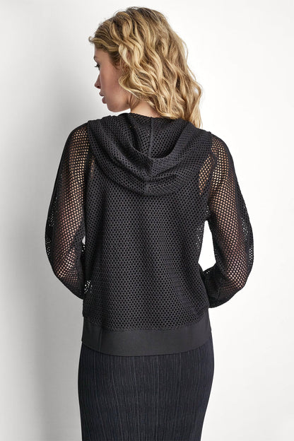 DKNY MESH LOGO ZIP-UP HOODIE