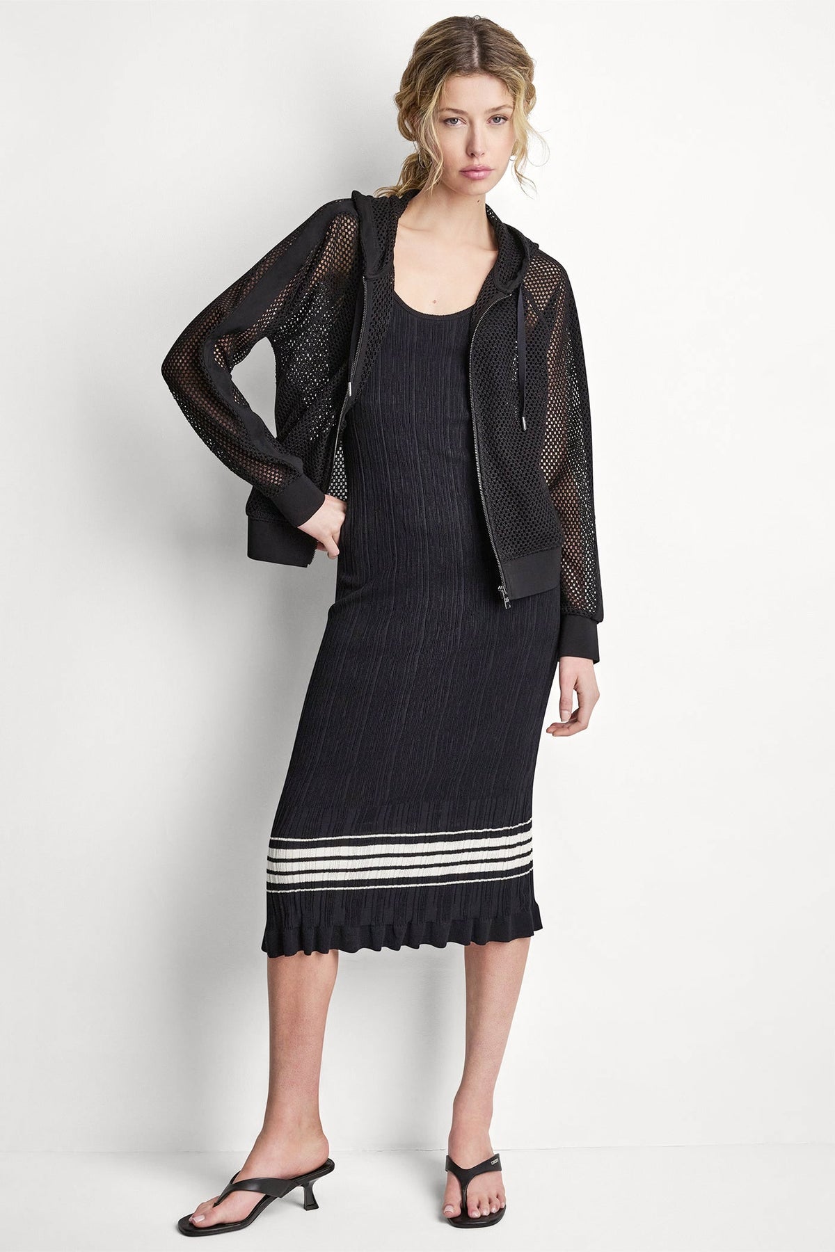 DKNY MESH LOGO ZIP-UP HOODIE