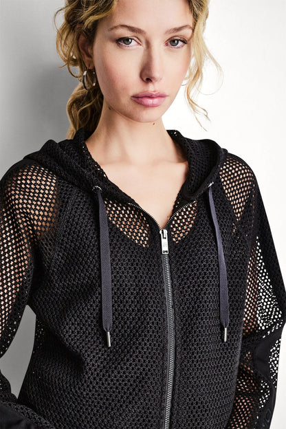 DKNY MESH LOGO ZIP-UP HOODIE