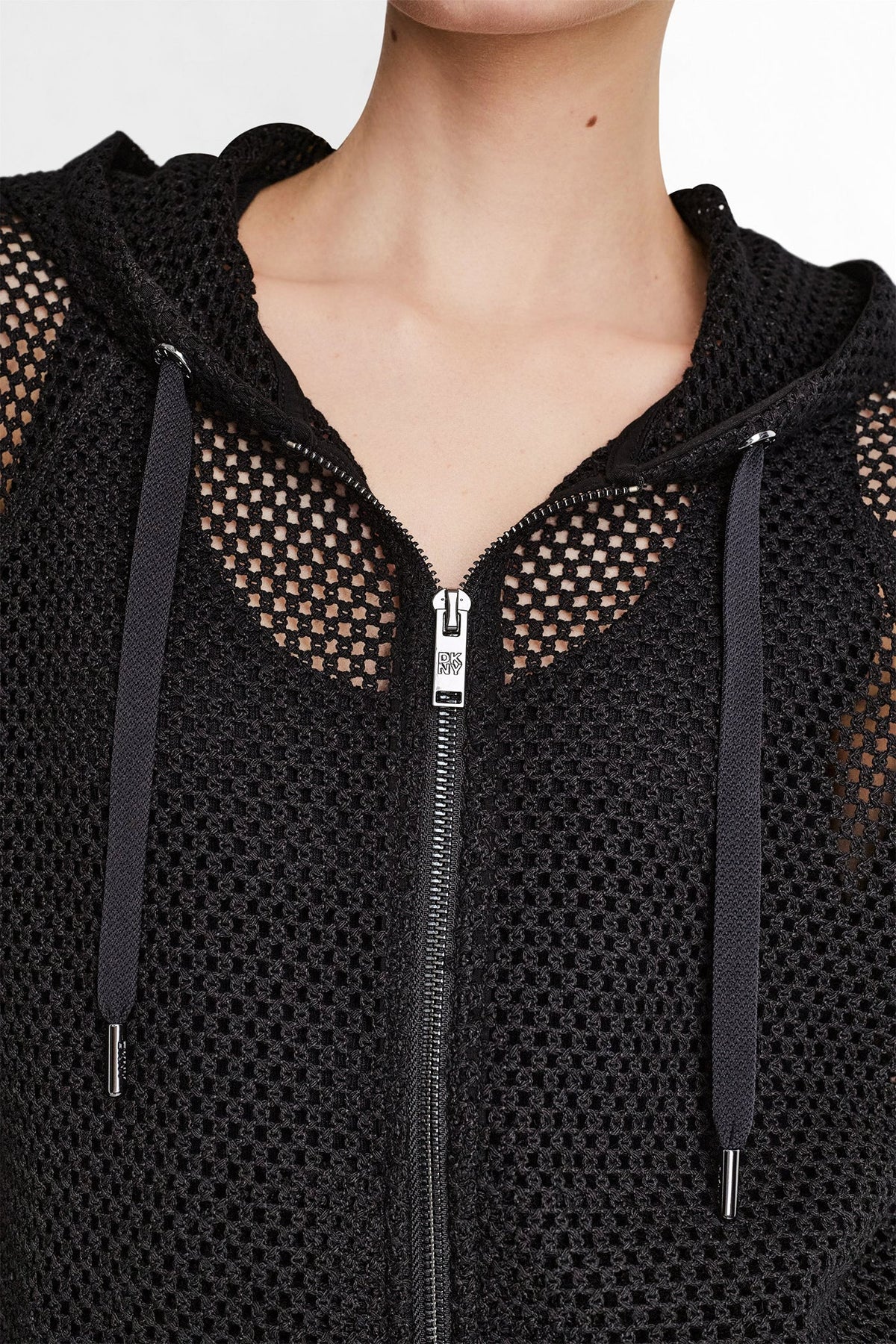 DKNY MESH LOGO ZIP-UP HOODIE