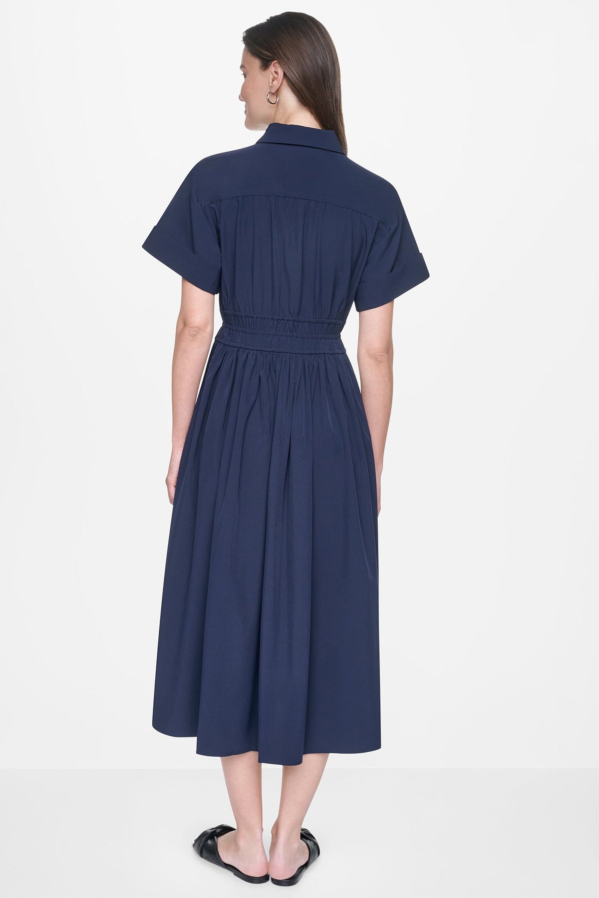 DKNY CAP SLEEVE MIDI COMMUTER SHIRT DRESS