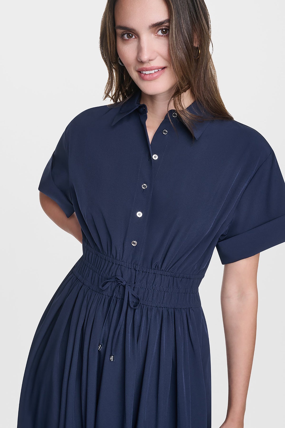 DKNY CAP SLEEVE MIDI COMMUTER SHIRT DRESS