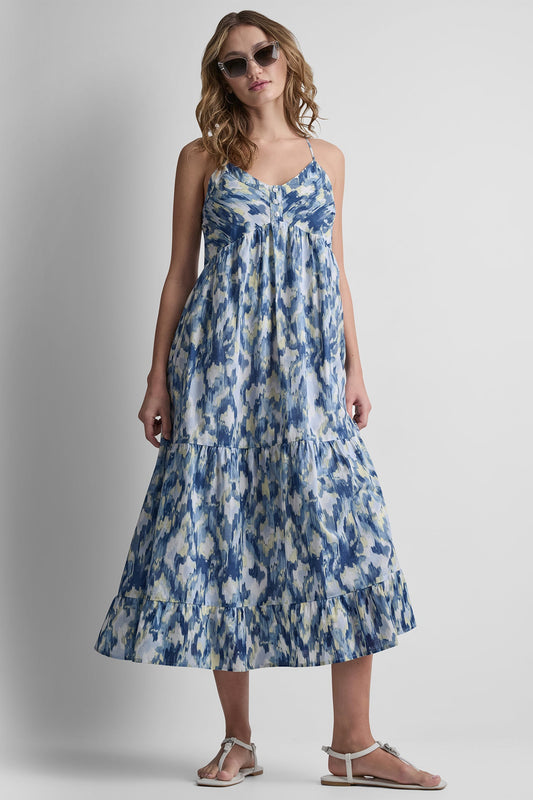 DKNY PRINTED TIERED MIDI TANK DRESS