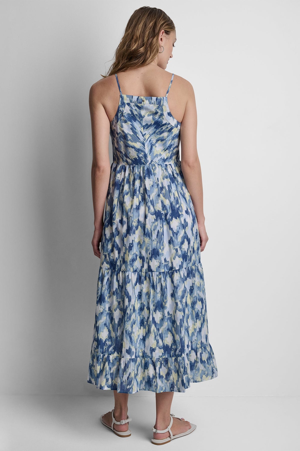 DKNY PRINTED TIERED MIDI TANK DRESS
