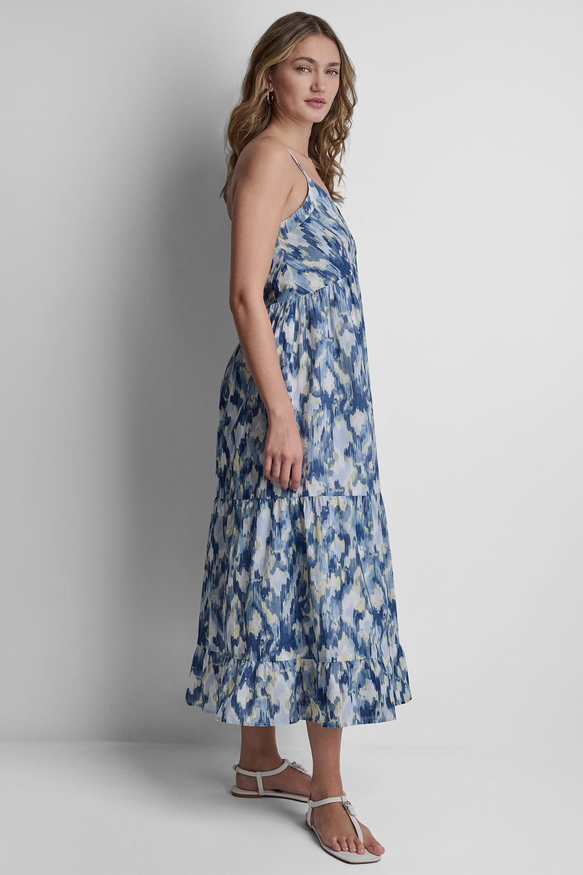 DKNY PRINTED TIERED MIDI TANK DRESS